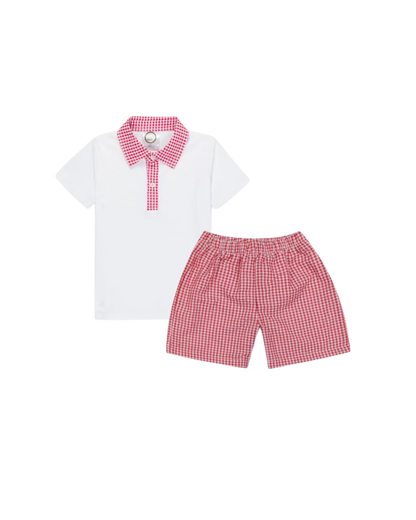 Boy’s Gingham Polo Shirt and Shorts Set