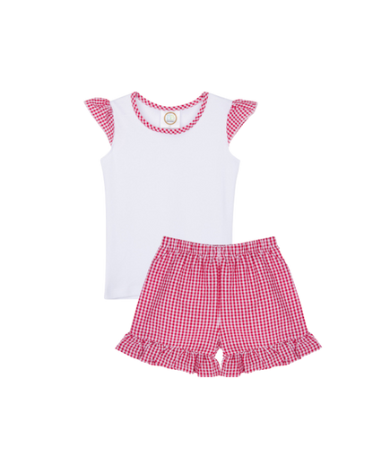 Girl’s Gingham Flutter Sleeve T-Shirt and Shorts Set