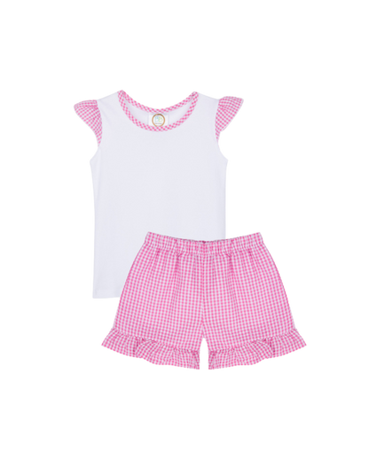 Girl’s Gingham Flutter Sleeve T-Shirt and Shorts Set