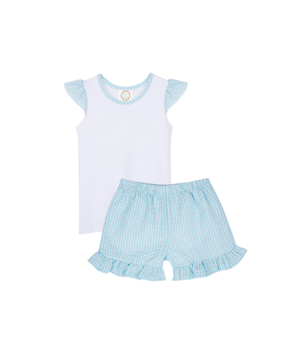 Girl’s Gingham Flutter Sleeve T-Shirt and Shorts Set